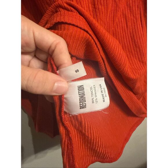 Reformation Orange Ribbed Knit Sleeveless Stretch Mini Tank Dress Size Small - Picture 4 of 4